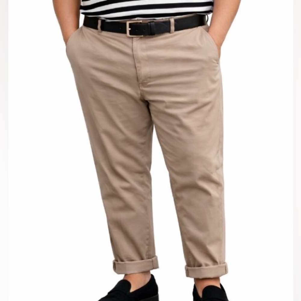 LANDS END Tan Straight Leg High Rise Cotton Chino Pants Size 38
